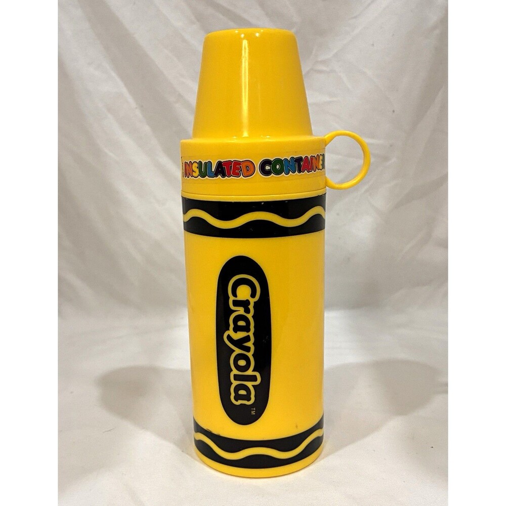 Crayola 500ml Insulated Plastic Vacuum Flask Yellow/Black Twist Lid 2-Pc